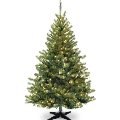 Discount National Tree Company Pre-Lit Artificial Medium Christmas Tree, Green, Kincaid Spruce, White Lights, Includes Stand, 6 Feet