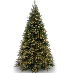 Store National Tree Company Pre-Lit Artificial Medium Christmas Tree, Green, Tiffany Fir, White Lights, Includes Stand, 9 Feet
