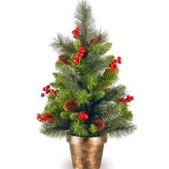 Online National Tree Company Pre-Lit Artificial Mini Christmas Tree, Green, Crestwood Spruce, White Lights, Decorated With Pine Cones, Berry Clusters, Frosted Branches, Includes Pot Base, 2 Feet