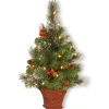 Store National Tree Company Pre-Lit Artificial Mini Christmas Tree, Green, Crestwood Spruce, White Lights, Decorated With Pine Cones, Berry Clusters, Frosted Branches, Includes Wicker Base, 3 Feet