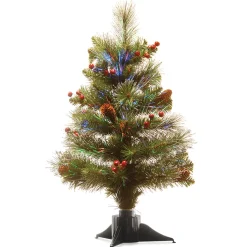 Cheap National Tree Company Pre-Lit Artificial Mini Christmas Tree, Green, Crestwood Spruce, Fiber Optic, Decorated With Pine Cones, Berry Clusters, Frosted Branches, Includes Stand, 20 Inches