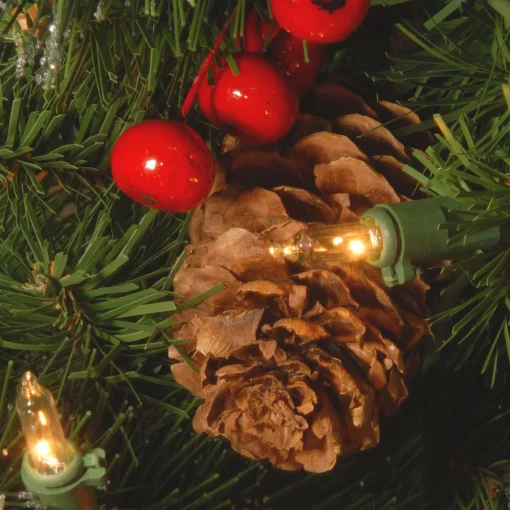 Outlet National Tree Company Pre-Lit Artificial Mini Christmas Tree, Green, Crestwood Spruce, White Lights, Decorated With Pine Cones, Berry Clusters, Frosted Branches, Includes Pot Base, 2 Feet