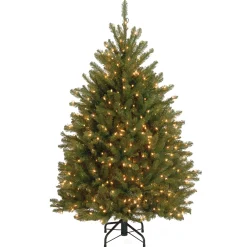 Shop National Tree Company Pre-Lit Artificial Mini Christmas Tree, Green, Dunhill Fir, White Lights, Includes Stand, 4.5 Feet