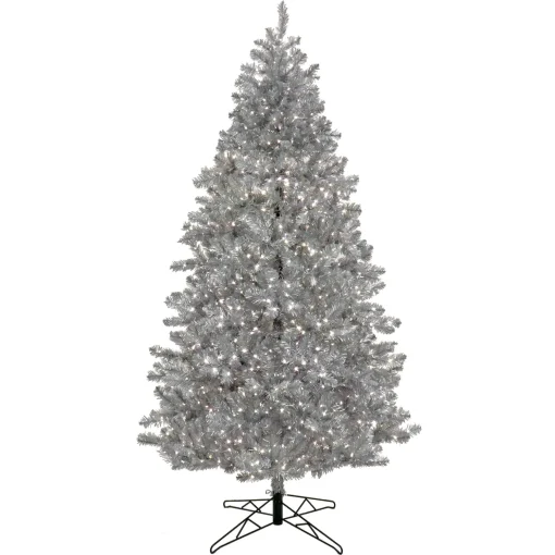 Pre-Lit Artificial Silver Christmas Tree, With Cool White Led Lights, Plug In, 7.5 Ft^National Tree Company Cheap