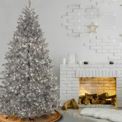Sale National Tree Company Pre-Lit Artificial Silver Christmas Tree, With Cool White Led Lights, Plug In, 7.5 Ft