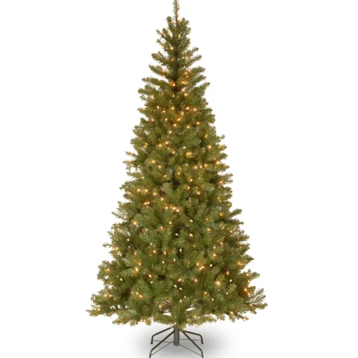 Online National Tree Company Pre-Lit Artificial Slim Christmas Tree, Green, Aspen Spruce, White Lights, Includes Stand, 7 Feet