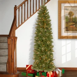 Outlet National Tree Company Pre-Lit Artificial Slim Christmas Tree, Tacoma Pine, Green, White Lights, Includes Stand, 9 Feet