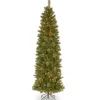 Pre-Lit Artificial Slim Christmas Tree, Tacoma Pine, Green, White Lights, Includes Stand, 9 Feet^National Tree Company Cheap