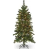 New National Tree Company Pre-Lit Artificial Slim Christmas Tree, Green, Tiffany Fir, White Lights, Includes Stand, 4.5 Feet