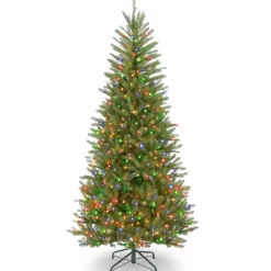 Clearance National Tree Company Pre-Lit Artificial Slim Christmas Tree, Green, Dunhill Fir, Multicolor Lights, Includes Stand, 6.5 Feet