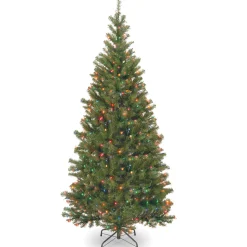 Shop National Tree Company Pre-Lit Artificial Slim Christmas Tree, Green, Aspen Spruce, Multicolor Lights, Includes Stand, 7 Feet