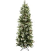 Store National Tree Company Pre-Lit Artificial Slim Christmas Tree, Wintry Pine, Green, White Lights, Decorated With Pine Cones, Includes Stand, 7.5 Feet