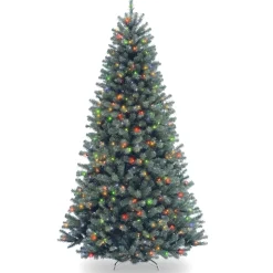 Pre-Lit Artificial Slim Christmas Tree, Blue, North Valley Spruce, Multicolor Lights, Includes Stand, 7.5 Feet^National Tree Company Best