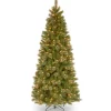 Fashion National Tree Company Pre-Lit Artificial Slim Christmas Tree, Tacoma Pine, Green, White Lights, Includes Stand, 7.5 Feet