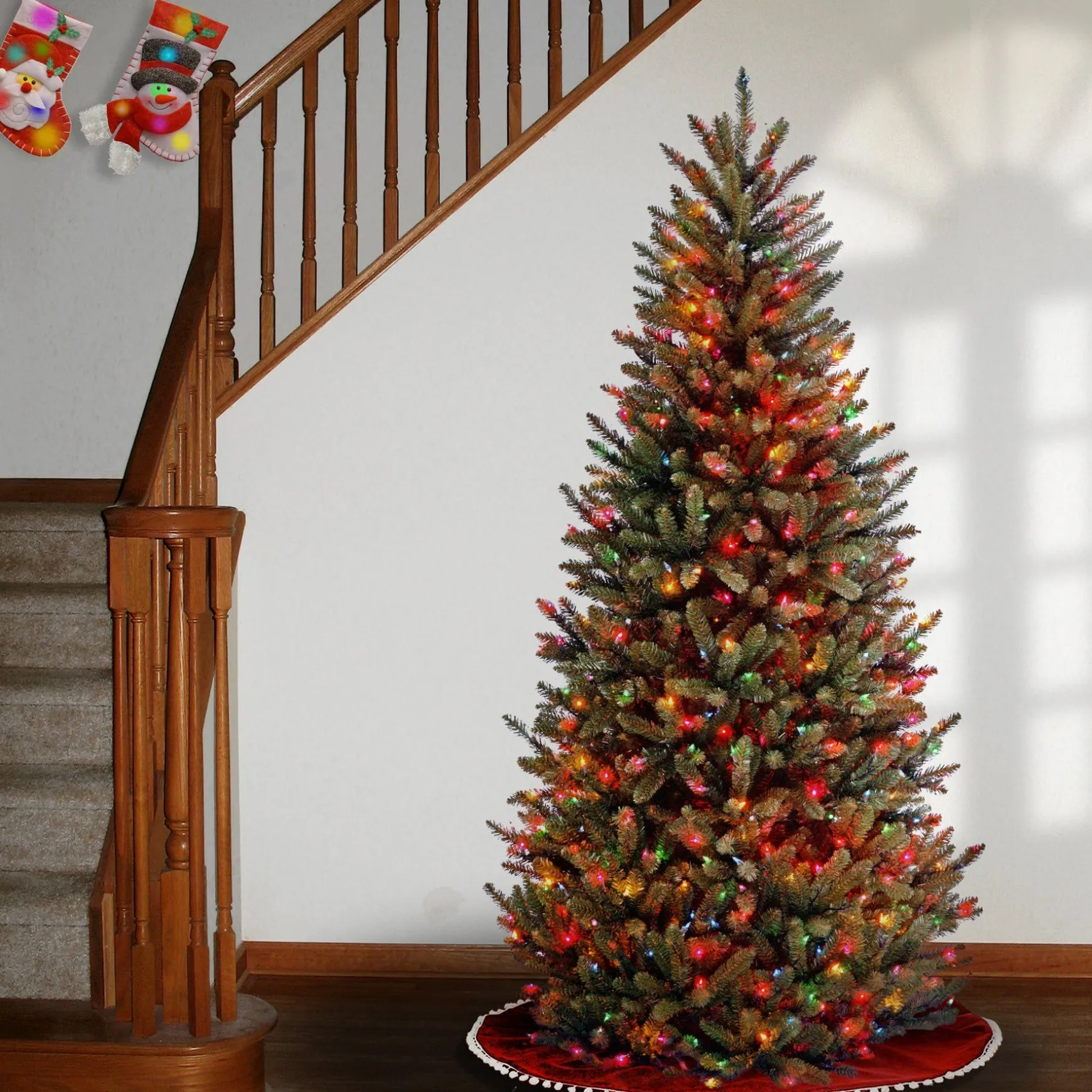 Best Sale National Tree Company Pre-Lit Artificial Slim Christmas Tree, Green, Natural Fraser Fir, Includes Stand, 7 Feet