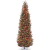 Store National Tree Company Pre-Lit Artificial Slim Christmas Tree, Green, Natural Fraser Fir, Multicolor Lights, Includes Stand, 9 Feet