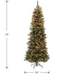 Discount National Tree Company Pre-Lit Artificial Slim Christmas Tree, Green, Glittery Bristle Pine, White Lights, Includes Stand, 7.5 Feet