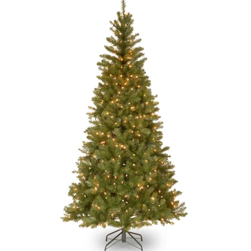 Pre-Lit Artificial Slim Christmas Tree, Green, Aspen Spruce, White Lights, Includes Stand, 6.5 Feet^National Tree Company New