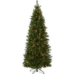 Hot National Tree Company Pre-Lit Artificial Slim Christmas Tree, Lehigh Valley Pine, Green, White Lights, Includes Stand, 7.5 Feet