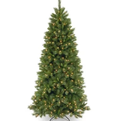 Hot National Tree Company Pre-Lit Artificial Slim Christmas Tree, Lehigh Valley Pine, Green, White Lights, Includes Stand, 7.5 Feet