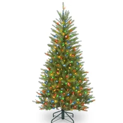 Pre-Lit Artificial Slim Christmas Tree, Green, Dunhill Fir, Multicolor Lights, Includes Stand, 4.5 Feet^National Tree Company Cheap