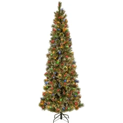 Pre-Lit Artificial Slim Christmas Tree, Glittering Pine, Green, Multicolor Lights, Decorated With Pine Cones, Ball Ornaments, Includes Stand, 9 Feet^National Tree Company Cheap