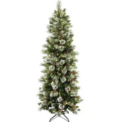 Pre-Lit Artificial Slim Christmas Tree, Wintry Pine, Green, White Lights, Decorated With Pine Cones, Includes Stand, 7.5 Feet^National Tree Company Flash Sale