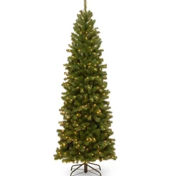 Cheap National Tree Company Pre-Lit Artificial Slim Christmas Tree, Green, North Valley Spruce, White Lights, Includes Stand, 7.5 Feet