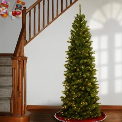 Cheap National Tree Company Pre-Lit Artificial Slim Christmas Tree, Green, North Valley Spruce, White Lights, Includes Stand, 7.5 Feet