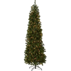 Cheap National Tree Company Pre-Lit Artificial Slim Christmas Tree, Green, North Valley Spruce, White Lights, Includes Stand, 7.5 Feet