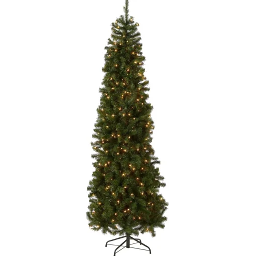 Cheap National Tree Company Pre-Lit Artificial Slim Christmas Tree, Green, North Valley Spruce, White Lights, Includes Stand, 7.5 Feet