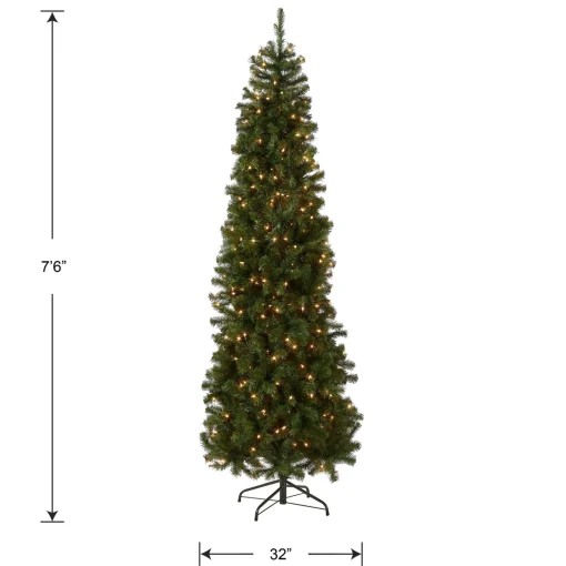 Cheap National Tree Company Pre-Lit Artificial Slim Christmas Tree, Green, North Valley Spruce, White Lights, Includes Stand, 7.5 Feet