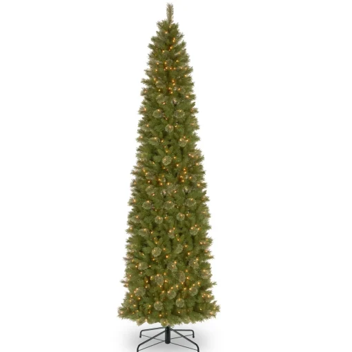Shop National Tree Company Pre-Lit Artificial Slim Christmas Tree, Tacoma Pine, Green, White Lights, Includes Stand, 12 Feet
