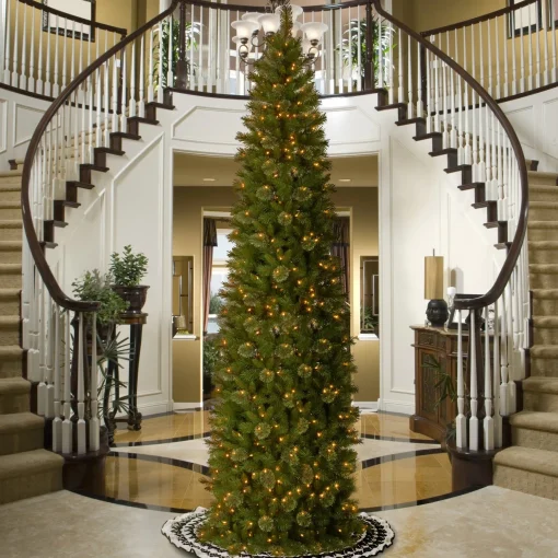 Shop National Tree Company Pre-Lit Artificial Slim Christmas Tree, Tacoma Pine, Green, White Lights, Includes Stand, 12 Feet