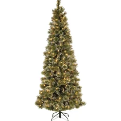 Sale National Tree Company Pre-Lit Artificial Slim Christmas Tree, Green, Glittery Bristle Pine, White Lights, Includes Stand, 7.5 Feet