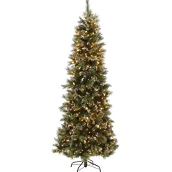 Sale National Tree Company Pre-Lit Artificial Slim Christmas Tree, Green, Glittery Bristle Pine, White Lights, Includes Stand, 7.5 Feet