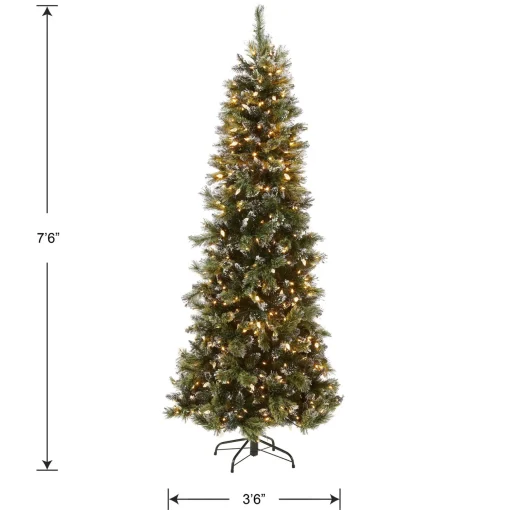 Sale National Tree Company Pre-Lit Artificial Slim Christmas Tree, Green, Glittery Bristle Pine, White Lights, Includes Stand, 7.5 Feet
