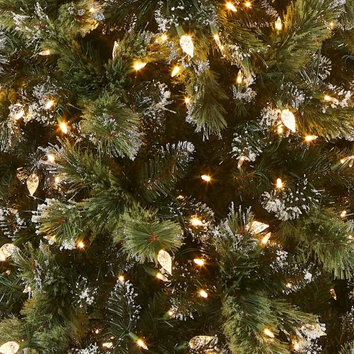 Sale National Tree Company Pre-Lit Artificial Slim Christmas Tree, Green, Glittery Bristle Pine, White Lights, Includes Stand, 7.5 Feet