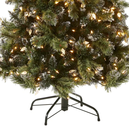 Sale National Tree Company Pre-Lit Artificial Slim Christmas Tree, Green, Glittery Bristle Pine, White Lights, Includes Stand, 7.5 Feet