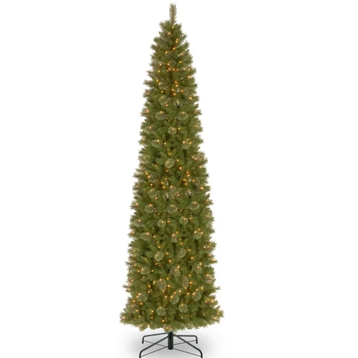 Pre-Lit Artificial Slim Christmas Tree, Tacoma Pine, Green, White Lights, Includes Stand, 12 Feet^National Tree Company Discount