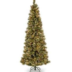 Cheap National Tree Company Pre-Lit Artificial Slim Christmas Tree, Green, Glittery Bristle Pine, White Lights, Includes Stand, 7.5 Feet