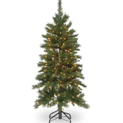 Cheap National Tree Company Pre-Lit Artificial Slim Christmas Tree, Green, Tiffany Fir, White Lights, Includes Stand, 4.5 Feet