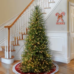 Sale National Tree Company Pre-Lit Artificial Slim Christmas Tree, Green, Dunhill Fir, White Lights, Includes Stand, 7.5 Feet