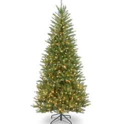 Sale National Tree Company Pre-Lit Artificial Slim Christmas Tree, Green, Dunhill Fir, White Lights, Includes Stand, 7.5 Feet