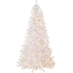 Clearance National Tree Company Pre-Lit Artificial Slim Christmas Tree, White, North Valley Spruce, White Lights, Includes Stand, 7.5 Feet