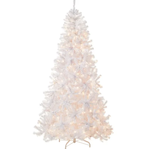 Clearance National Tree Company Pre-Lit Artificial Slim Christmas Tree, White, North Valley Spruce, White Lights, Includes Stand, 7.5 Feet