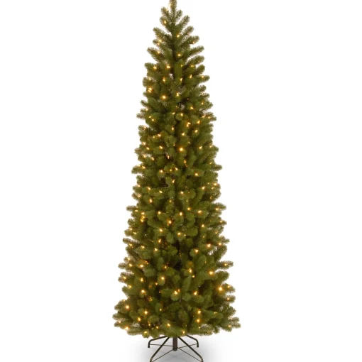 Cheap National Tree Company Pre-Lit 'Feel Real' Artificial Slim Downswept Christmas Tree, Green, Douglas Fir, White Lights, Includes Stand, 7.5 Feet
