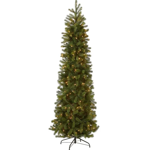 Cheap National Tree Company Pre-Lit 'Feel Real' Artificial Slim Downswept Christmas Tree, Green, Douglas Fir, White Lights, Includes Stand, 7.5 Feet