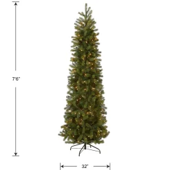 Cheap National Tree Company Pre-Lit 'Feel Real' Artificial Slim Downswept Christmas Tree, Green, Douglas Fir, White Lights, Includes Stand, 7.5 Feet