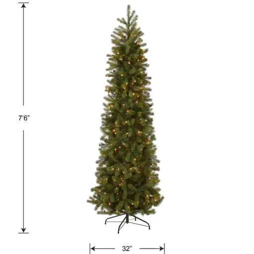 Cheap National Tree Company Pre-Lit 'Feel Real' Artificial Slim Downswept Christmas Tree, Green, Douglas Fir, White Lights, Includes Stand, 7.5 Feet